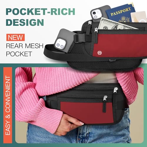 Image of Travel Money Belt, Passport Holder with Anti Theft RFID Protection, Slim Travel Wallet for Women & Men, Travel Fanny Pack for Travel Essentials,Black&Red