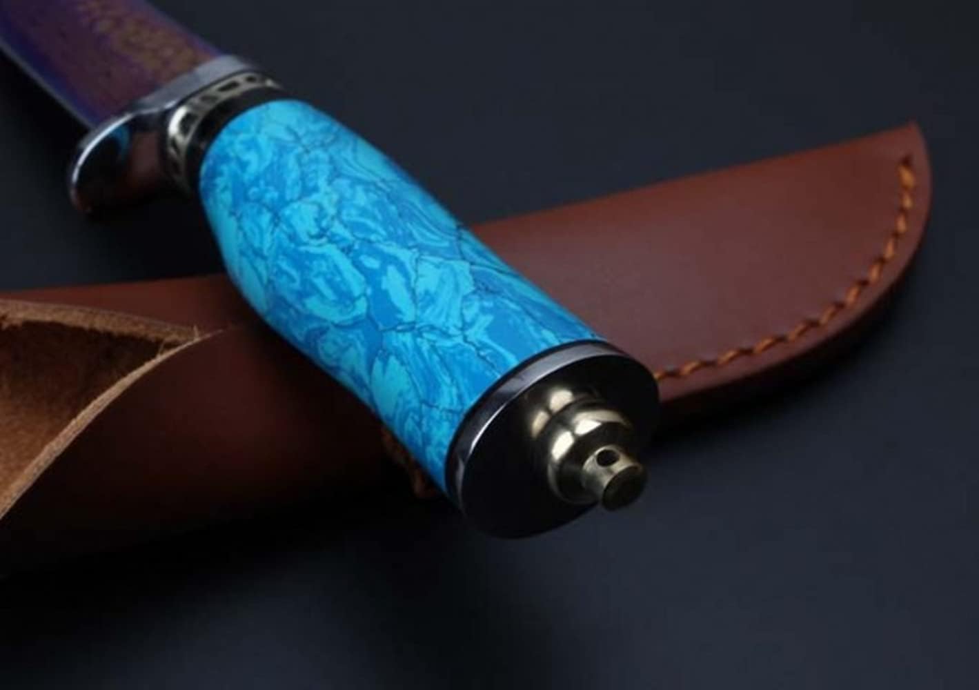 1pc Artificial Turquoise Knife Handles Material Slab Scale Handle Parts Grips Knives Custom DIY Tool for Knife Making Blank Blades(200X65X10mm) (Blue Black)