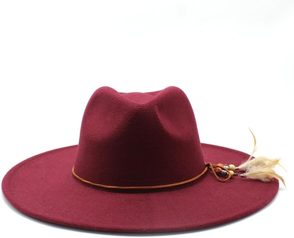 Classic Western Wool Felt Fedora Hat, Yellow, 2-inch Brim, 5-inch Crown, Feather Accent