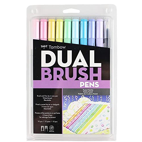 Estojo Dual Brush com 10 Canetas Pincéis, Cores Pastéis
