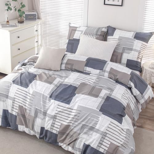 Nesture Bettwäsche 135x200 Blau, Bettwäsche-Sets mit Geometrie Muster Microfaser Bettbezug 135 x 200 2 Teilig bügelfrei & weich - 1 Deckenbezug und...