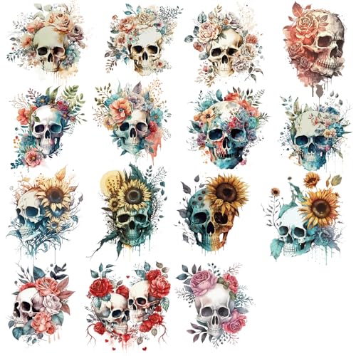 Wezdopu Flower Skull Iron-On Transfers