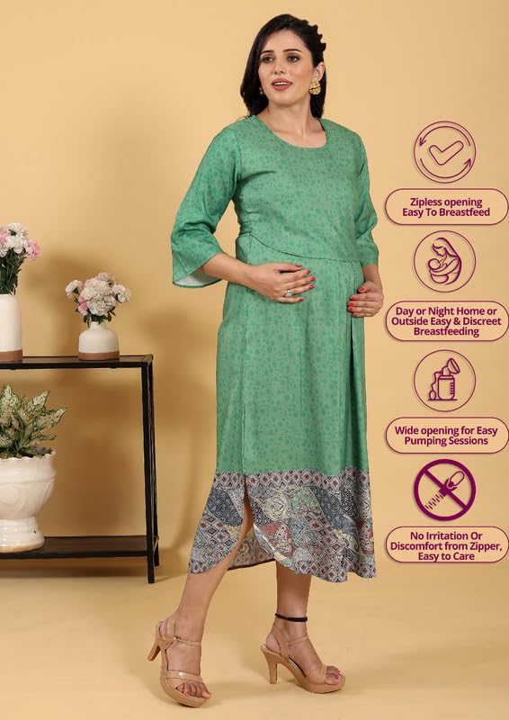 Image of RITIJYA Zipless Feeding Kurtis & Dresses for Women | Zipless Maternity Wear Gown Pregnancy Dress for Nursing Mothers | Viscose Rayon | Stylish & Comfortable | S to 4XL | Washable & Durable