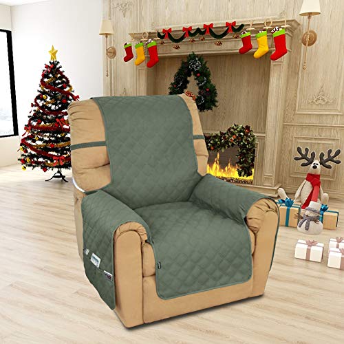 Image of Easy-Going Sofa Slipcover Waterproof Recliner Chair Cover Non-Slip Fabric Couch Cover for Living Room Washable Furniture Protector for Pets Kids Children Dog Cat (Recliner, Greyish Green)