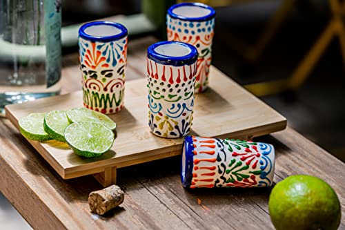 Mextequil - Talavera Shot Glasses Set Of 4 Authentic Mexican Tequila Shot Glasses - Hand-Painted - 2 Oz (Colors) #TOP3