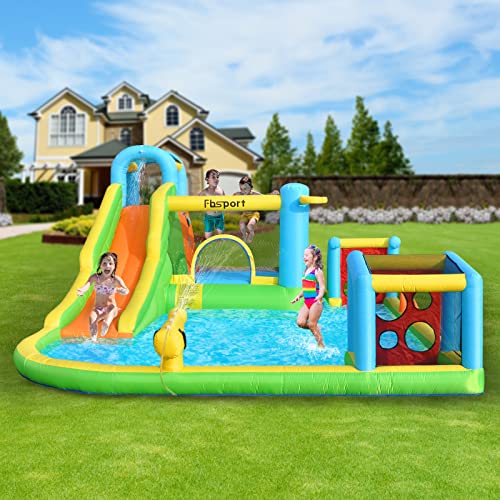 FBSPORT Inflatable Bounce House, 9 in 1 Water Slide with Blower, Bouncy