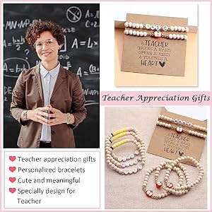Korotho Teacher Appreciation Bracelets Gifts for Women 2 Pcs Personalized Teacher Bracelets Gifts Teachers Day Birthday Christmas Retirement End of Year Gifts for Teachers from Student