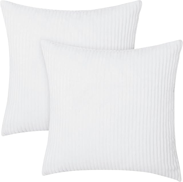 Amazon Brand - Umi 45 x 45 cm Velvet Throw Pillow Case Super Soft Cushion Covers for Sofa Bedroom Decoration White Set of 2