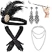 1920s Accessories Set Headband,Necklace,Gloves,Cigarette Holder and Feather boa (H)