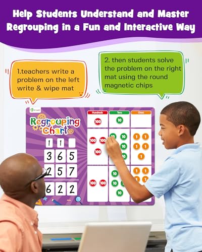 Regrouping Base Ten Place Value, Addition and Subtraction Math Manipulatives for 1st 2nd 3rd Grade, Double Sided Magnetic Dry Erase Board for Kids Classroom Must Haves Homeschool Supplies (Pack of 2) - Image 3