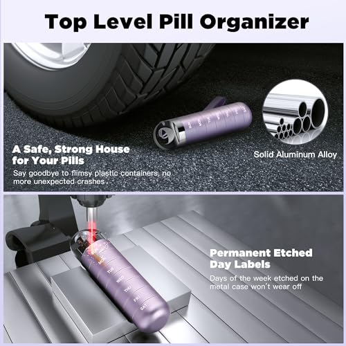 Image of Zannaki Metal Travel Pill Organizer, Portable Waterproof Weekly Pill Box, Large Aluminum Alloy Pill Case Container, BPA Free 7 Day Daily Medicine Organizer Holder for Vitamin, Fish Oil, Supplement