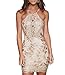 Mansy Women's Bandage Backless Strap Bodycon Party Dress,Gold,Medium
