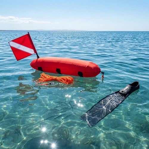 Bouée de plongée libre gonflable et compacte avec corde et drapeau de sécurité