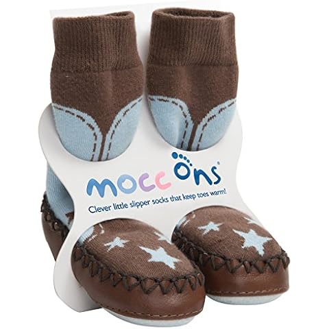 Mocc Ons moccasin washable leather sole slipper socks (12-18 Months, Cowboy) Cover