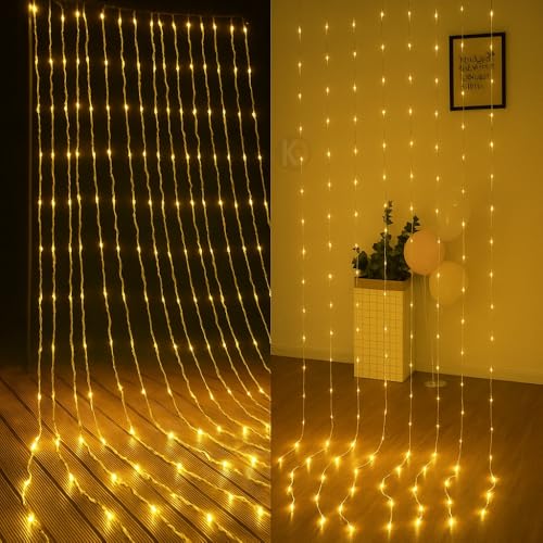Image of K D Waterfall String led Light Curtain |180 LEDs, Warm Yellow, 10 feet L x 08 Ft H, 8 Modes, Plug Operated for Diwali /Navratri /Christmas for Indoor & Outdoor | (Waterfall Light Yellow)