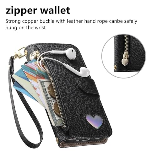 Étui portefeuille iPhone 14 Plus en cuir de style clapet noir - 3