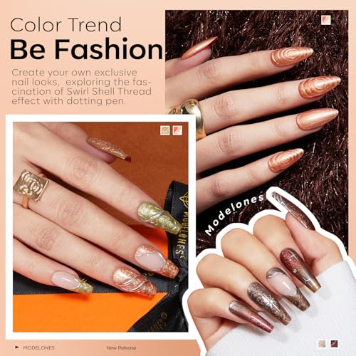 Image of modelones Fall Gel Nail Polish Set, 6 Colors Chameleon Nail Drawing Swirl Shell Thread Effect Gel Polish Kit Soak Off DIY Mani Gift