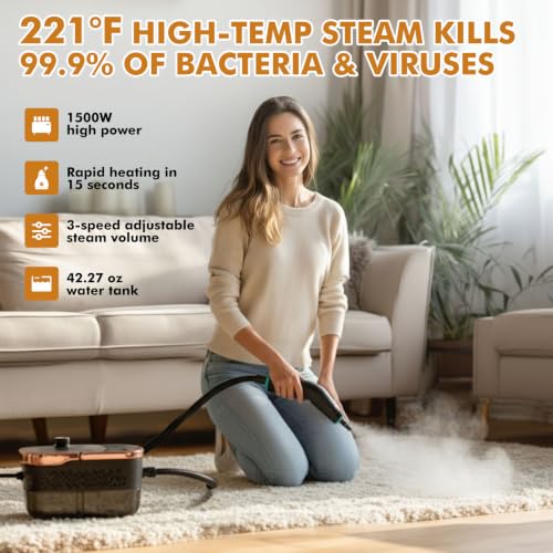 Image of Steam Cleaner, Portable Steamer for Cleaning with 16pcs Accessories, 15s Heat-Up & 3-Level Adjustable, Handheld Steam Cleaner for Home, Bed Bugs, Floor, Grout, Tile, Grease & Car Detailing