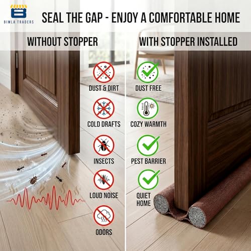 Image of Door Draft Stopper PVC Size 42Inch | Under Door Dust & Noise Blocker | Cold & Heat Insulation Strip | Door Gap Sealer for Home Doors & Windows | Easy Install | Brown | Pack of 4