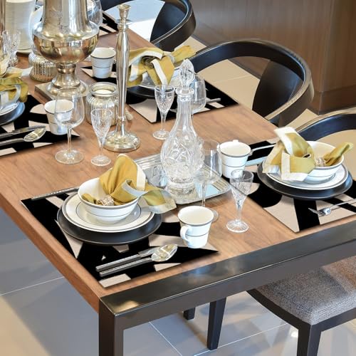 Abstract Boho Neutral Black and Beige Placemats Set of 4 12x18 Inch, Mid Century Modern Black Brushstroke Table Mats Washable Placemat for Home Party Kitchen Dining Room Decoration - Image 6