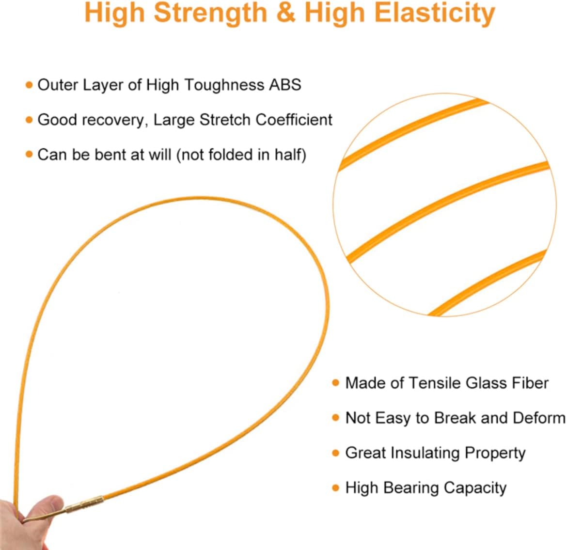 Fish Tape Wire Puller,Fiberglass Cable Push Puller, Running Cable Wire Kit, Wall Electrical Cable Installing Rods Wiring Accessories 10Pcs, Electrical Fish Tape (1.0M)