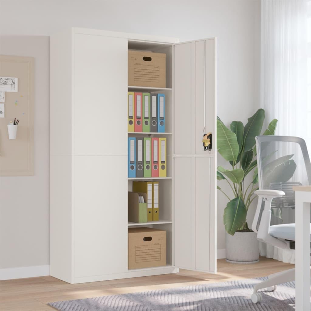 Weißer Metallschrank 90x40x180 cm, abschließbar, 4 höhenverstellbare Böden 30 kg, Büro-Küche
