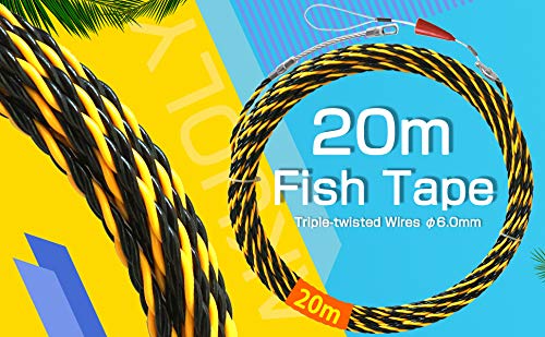 Einziehband Akuoly 3-fach gedrilltem Einziehspirale Durchmesser 6.0mm Einziehdraht mit Führungsfeder Einziehhilfen ideales zur Kabelverlegung, 20M