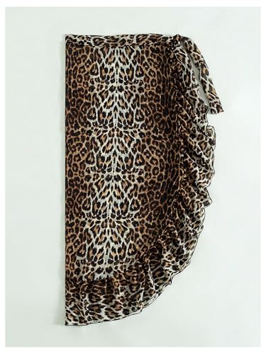 SweatyRocks Women's Leopard Print Split Swimsuit Coverups Skirts Ruffle Tie Side Sarong Wraps3
