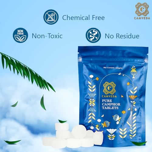 Image of Camveda Pure Camphor Tablets 100g | Ayurvedic Camphor | Natural Respiratory Support & Pooja