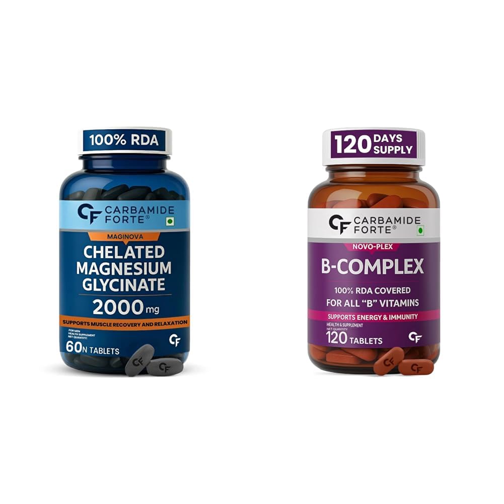 Carbamide Forte Chelated Magnesium Glycinate Supplement 2000mg Per Serving | Magnesium Supplement Supports Muscle Recovery & Better Sleep - 60 Veg Tablets & Vitamin B-Complex Tablets - 100% RDA-image-24