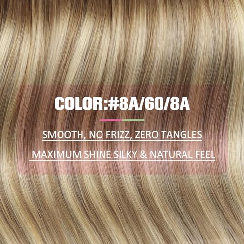Image of YoungSee Human Hair Tape in Extensions 24 Inch, Hair Extensions Tape in Brown Balayage, Tape Extension Human Hair, Light Brown Ombre Platinum Blonde, Long Hair, for Wedding, 50g 20pcs