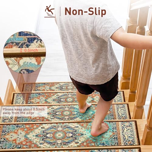 Stairtreadsforwoodenstepsindoor15pack8x30nonslipcarpetstairtreadswithreusableadhesiveforkidseldersanddogstprbackingstairrugsorientalstaircasesteptreadsbohemia Urban Country Home Decor Stair treads for wooden steps indoor 15 pack 8 x 30 non slip carpet stair treads with reusable adhesive for kids elders and dogs tpr backing stair rugs oriental staircase step treadsbohemia urban country home decor