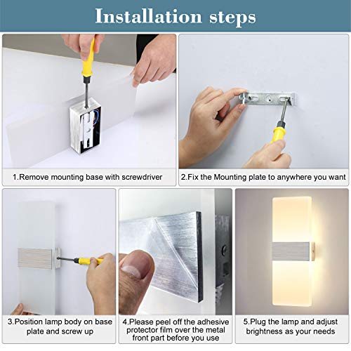 Lightess Dimmable Wall Sconce Plug In Set Of 2, Led Wall Light Fixture 12W Acrylic Modern Wall Lamp For Living Room Bedroom, Warm White #TOP6