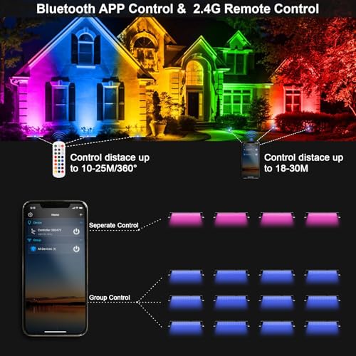 Foco LED RGB Exterior 50W, 2 Piezas Barra de Luz Led Rgb IP66 Impermeable Foco de Colors Exteriors con 2.4G Mando Distancia y Bluetooth APP Focos Led RGB Interior Para Fiesta Jardín Navidad Hallowee - imagen 3