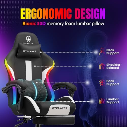 Image of GTPLAYER RGB Gaming Chair with Footrest, LED Lights, Ergonomic Computer Chair with Linkage Armrest, Breathable Fabric for Home Office Desk - Video Game Chairs for Adults, Dim RGB
