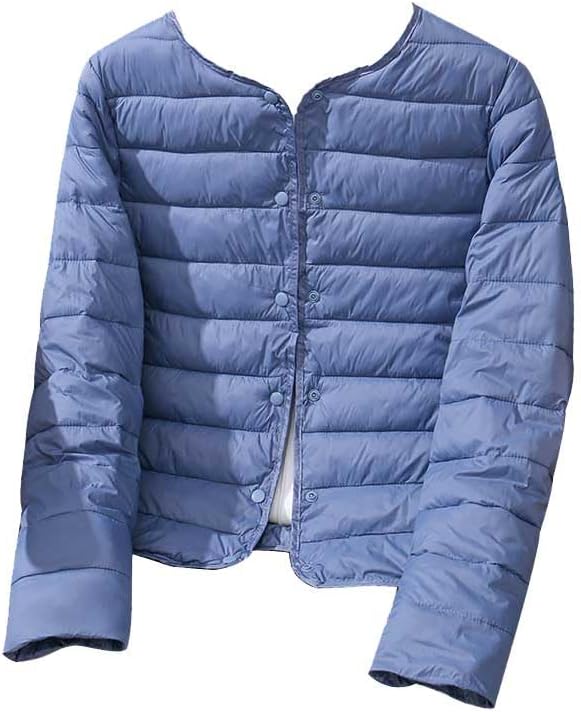 Winter Lightweight Packable Short Down Jacket Women Collarless Puffer Parka Quilted Coat Outerwear