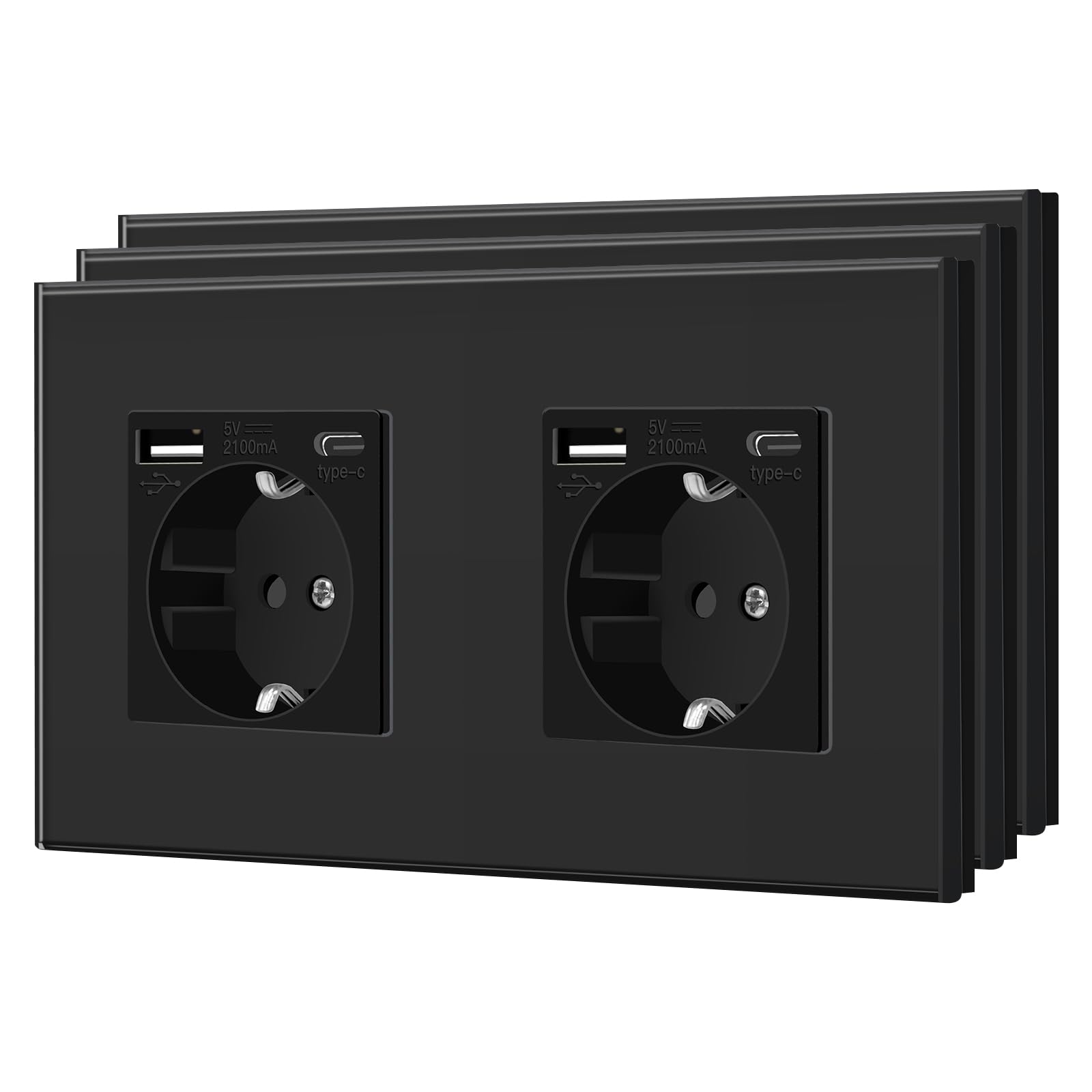 BSEED Enchufe de Pared con USB C,Enchufes Dobles Empotrados con Cristal,Toma de Corriente,Seguridad infantil,Fácil de Instalar,M Serie,2 Enchufes con USB y Tipo C,157mm Blanco — view 41