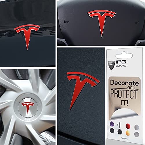 Image of IPG Compatible with Model Y Decal (8 Logo Set) Stickers Set Personalize Your Vehicle (Red Pearl)