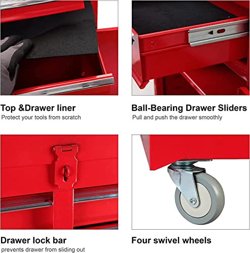 Tce Atbt1204T-Red Torin Rolling Garage Workshop Tool Organizer: Detachable 4 Drawer Tool Chest With Large Storage Cabinet And Adjustable Shelf, Red #TOP3
