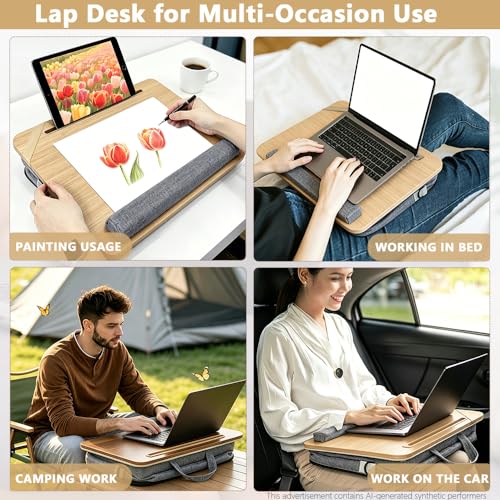 Image of Lap Desk for Bed, Fits 14-17 Inch Laptops | Soft padded suhion,built-in pen slot,compact for bed,couch & travel use