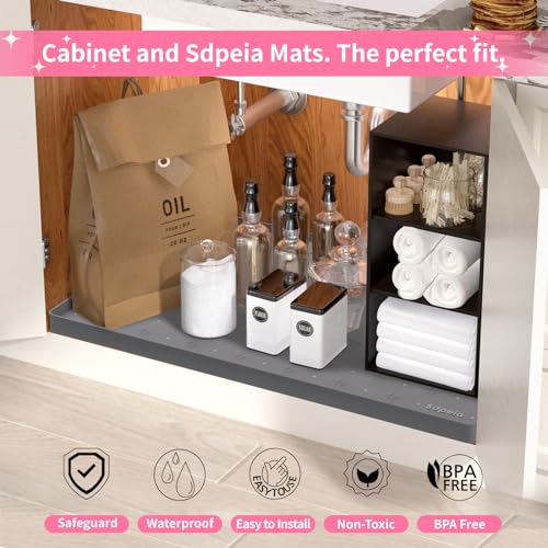 Sdpeia Under Sink Mat 34"×22" Waterproof Silicone Cabinet Liner & Sink Protector for Kitchen & Bathroom, Multi-Purpose Organizers Tray for Pets, Laundry, Cat Litter Mat, Gray — view 4