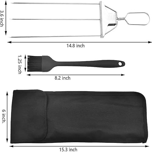 Miniatura 2 de Paquete de 4 brochetas de metal para parrilla, 3 puntas de acero inoxidable de 14.7 pulgadas, brochetas reutilizables para parrilla con barra