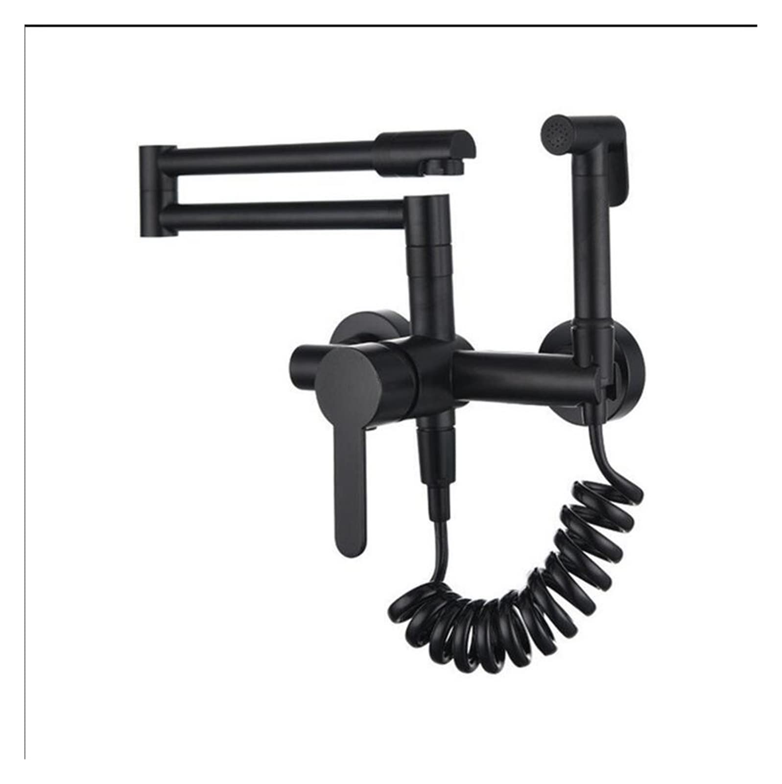 Flexible Swivel Tap, Fodable Kitchen Faucets Solid Brass Sink Mixer Tap Hot & Cold Wall Mounted with Spray Gun Rotating(Nero)