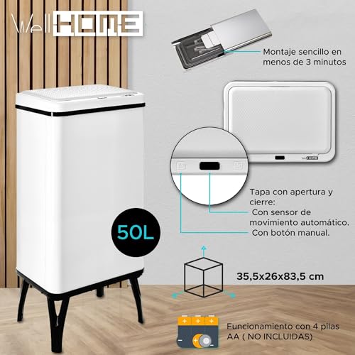 WELL HOME MOBILIARIO & DECORACIÓN 2 x Inteligentne kosze na śmieci 50 l, wysokość: 83,5 (x 35,5 x 26), białe z etykietami magnetycznymi