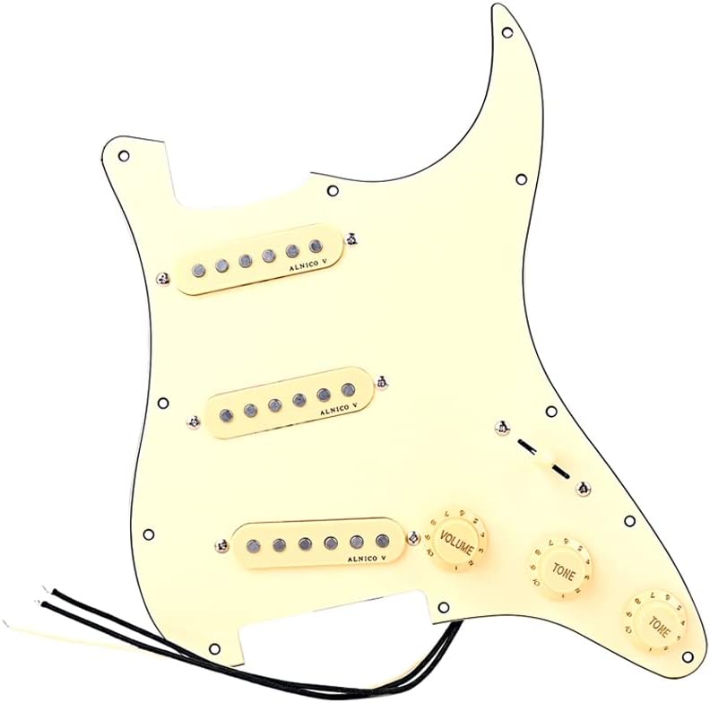Prewired Loaded Guitar Pickguard 3-Ply SSS Prewired Pickguard with Alnico V Pickups Kit Humbucker Stratocaster/Strat Pickups for Strat Electric Guitars Replacement Parts (101C)