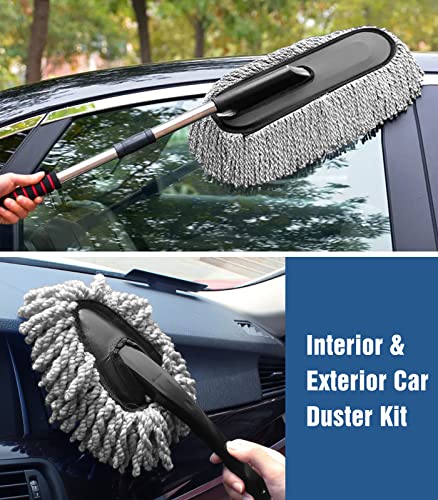 Yeewayveh Car Duster Kit, 2 Pack Car Dust Brush Set With Microfiber Pollen Dusters Scratch Free, Extendable Car Duster Brush & Dash Duster For Car Exterior Interior Cleaning Tools, Gray #TOP1