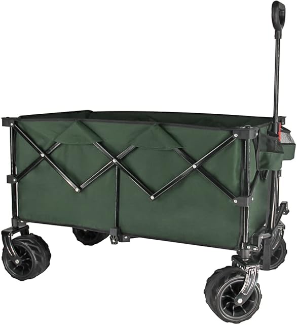 Green Folding Wagon with All-Terrain Wheels, 171 Litres - Folds Compact, Festival Trolley Cart, Collapsable Trolley with Wheels