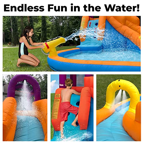 Mega Tornado Twist Inflatable Water Slide for Kids - Water Park with Slides, Climbing Wall, Water Cannon and Splash Pool - Ages 5 and Up - with Blower
