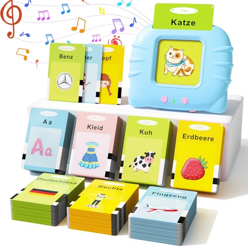 GUYUCOM Kinderspielzeug ab 2 Jahre, Sprechende Lernkarten Deutsch,194 Blätter Lernkarten 388 Wörter für Deutsch Lernen, Spielzeug für Mädchen und Jungen 2 3 4 5 6 Jahre (Blau)