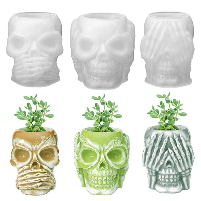Moule pot silicone époxy Halloween : lot de boîtes de rangement et porte-stylos tête de mort